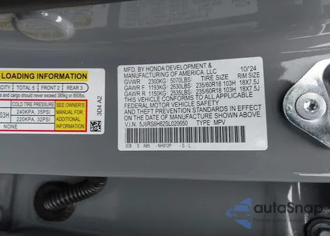2025 Honda Cr-V Hybrid Sport-L from USA, damaged, VIN 5J6RS6H82SL020650